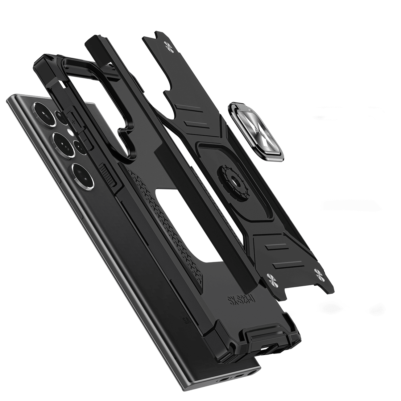 Wozinsky Samsung Galaxy S23 Ultra Ring Armor Σκληρή Θήκη με Πλαίσιο Σιλικόνης και Δαχτυλίδι Συγκράτησης - Black