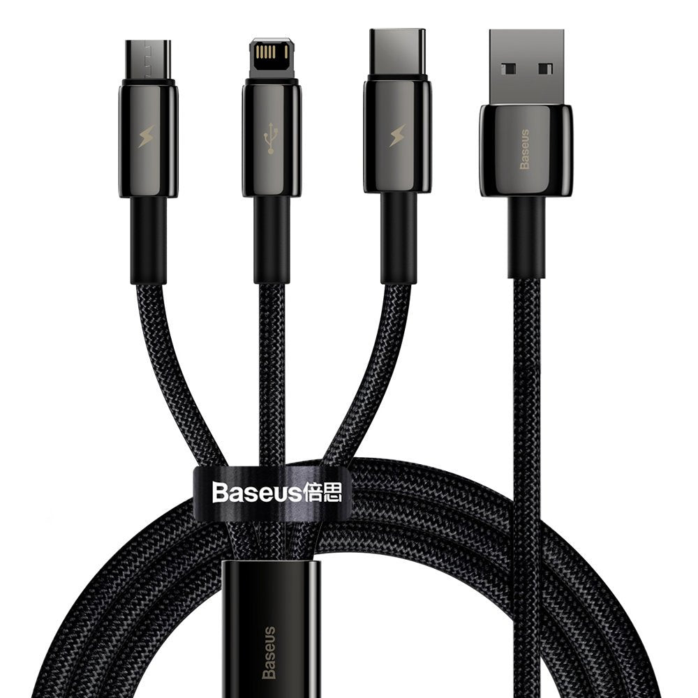 Baseus Tungsten Gold 3in1 Καλώδιο Φόρτισης 3.5A 1.5m - Micro USB / Lightning / Type - C - Black - CAMLTWJ - 01