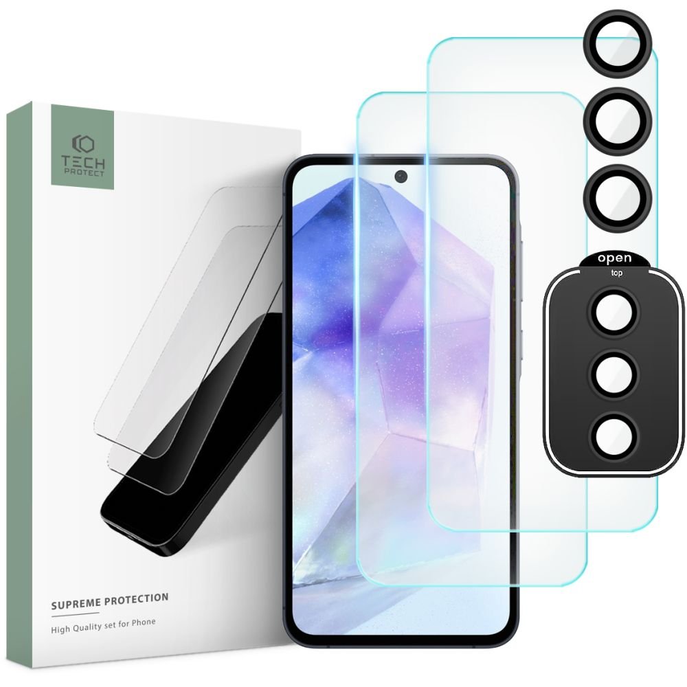 Tech - Protect Samsung Galaxy A55 5G Supreme Set - Σετ με 2 Tempered Glass Αντιχαρακτικά Γυαλιά Οθόνης και 1 Αντιχαρακτικό Γυαλί για την Κάμερα - Διάφανα