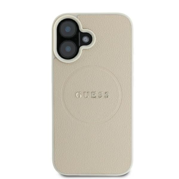 Guess iPhone 16 - Grained Ring MagSafe - Σκληρή Θήκη από Οικολογικό Δέρμα - Beige - GUHMP16SPGHSMME