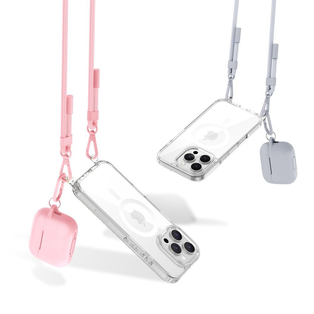 Tech - Protect iPhone 16 Pro Flexair Chain MagSafe Σκληρή Θήκη με Πλαίσιο Σιλικόνης και 2 Λουράκια - Διάφανη - Grey / Pink
