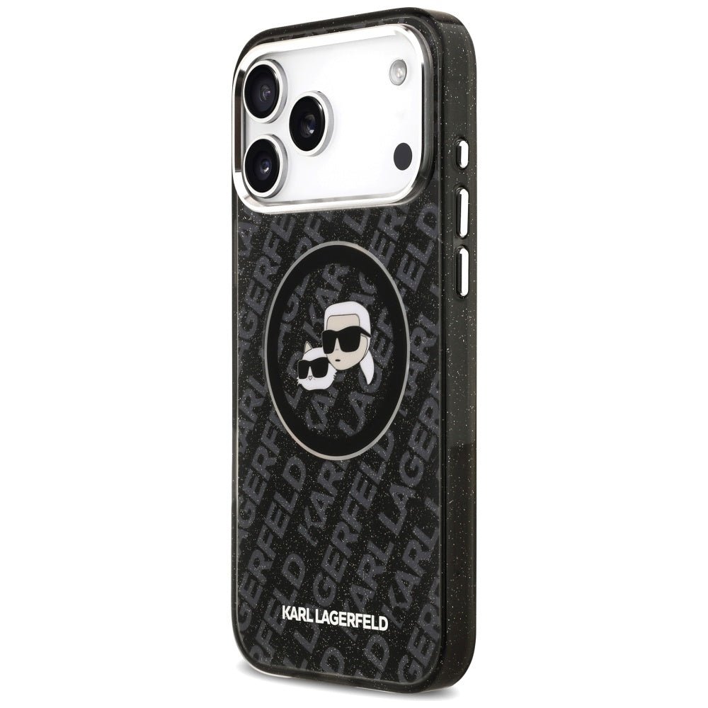 Karl Lagerfeld iPhone 17 Pro Max - IML Glitter Karl and Choupette Heads Logo MagSafe - Σκληρή Θήκη με Πλαίσιο Σιλικόνης - Black - KLHMP17XHMKBKCHOK