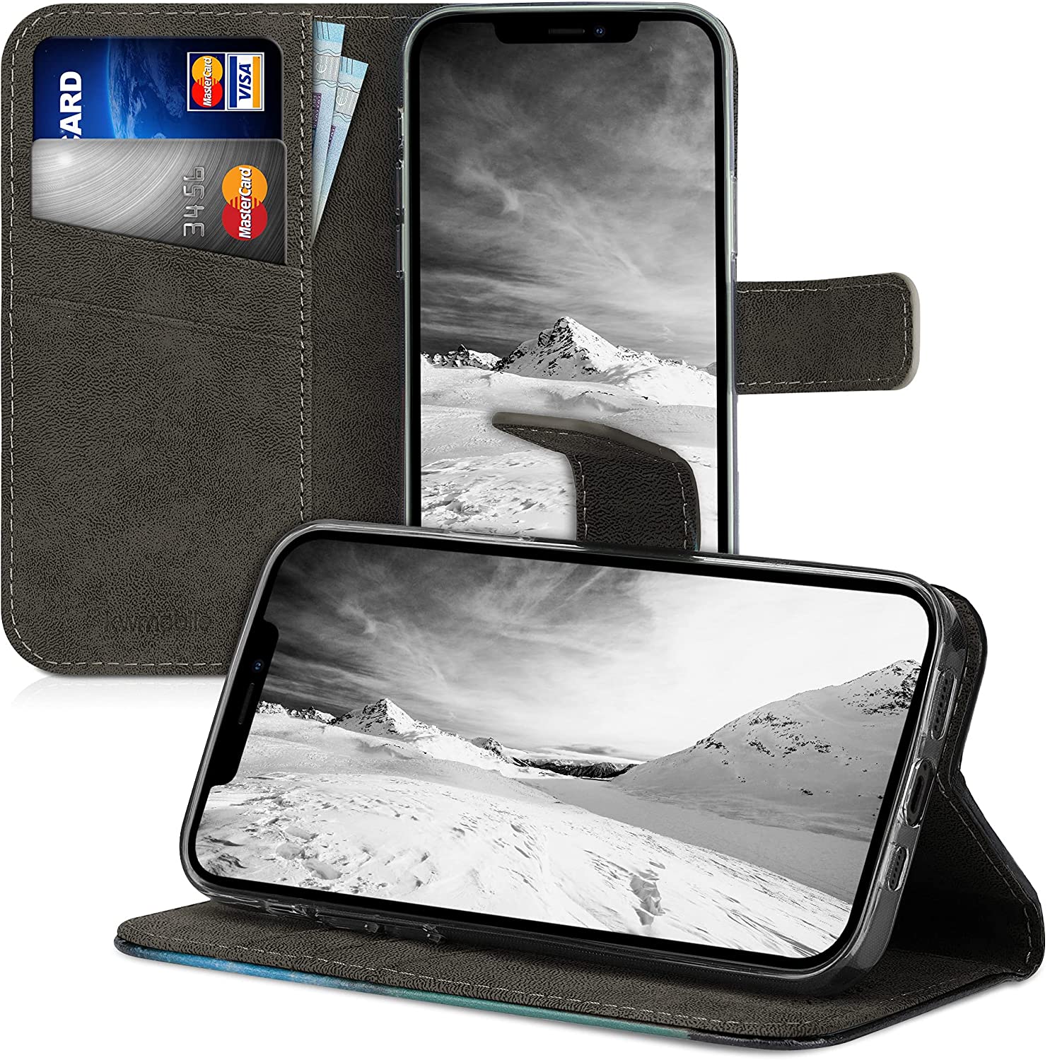 KW iPhone 12 / iPhone 12 Pro Θήκη Πορτοφόλι Stand - Design Cosmic Nature - Blue / Grey / Black - 55803.02