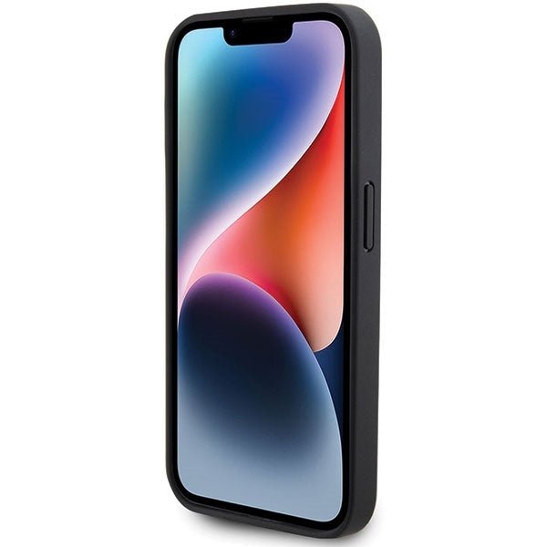 BMW iPhone 15 Pro Leather Hot Stamp Σκληρή Θήκη με Επένδυση Γνήσιου Δέρματος και Πλαίσιο Σιλικόνης - Black