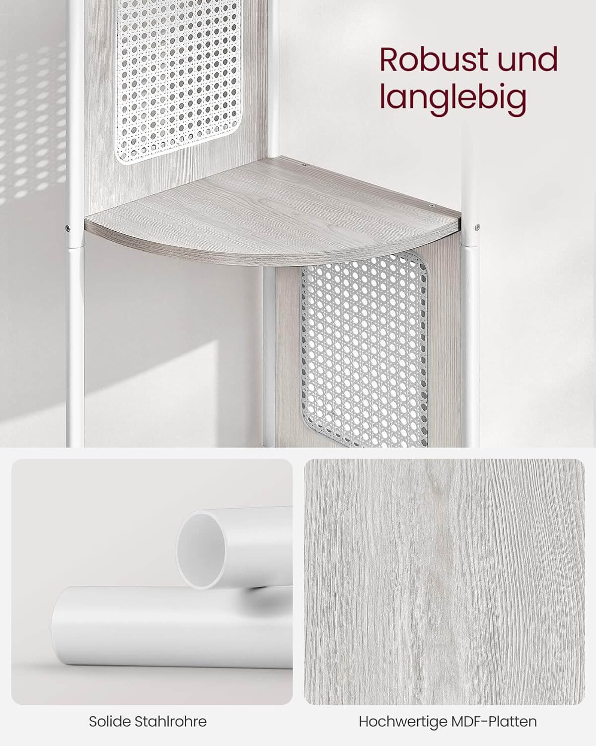 Vasagle Γωνιακή Ραφιέρα 5 Ραφιών με Πλαϊνά Πάνελ από Συνθετικό Rattan και Μεταλλικό Σκελετό - 31.9 x 31.9 x 156.4 cm - Oatmeal Beige - LLS588K66