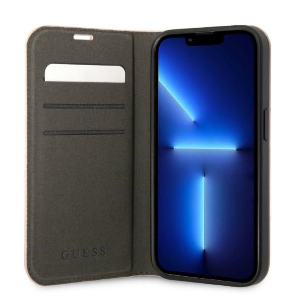 Guess iPhone 14 4G Vintage Gold Logo Θήκη Βιβλίο από Συνθετικό Δέρμα - Pink - GUBKP14SHG4SHP