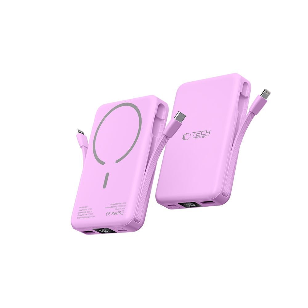 Tech - Protect PB31 Lifemag Ασύρματο MagSafe PowerBank Κινητού 10000 mAh με Ενσωματωμένο Καλώδιο Type - C και Lightning - Lavender