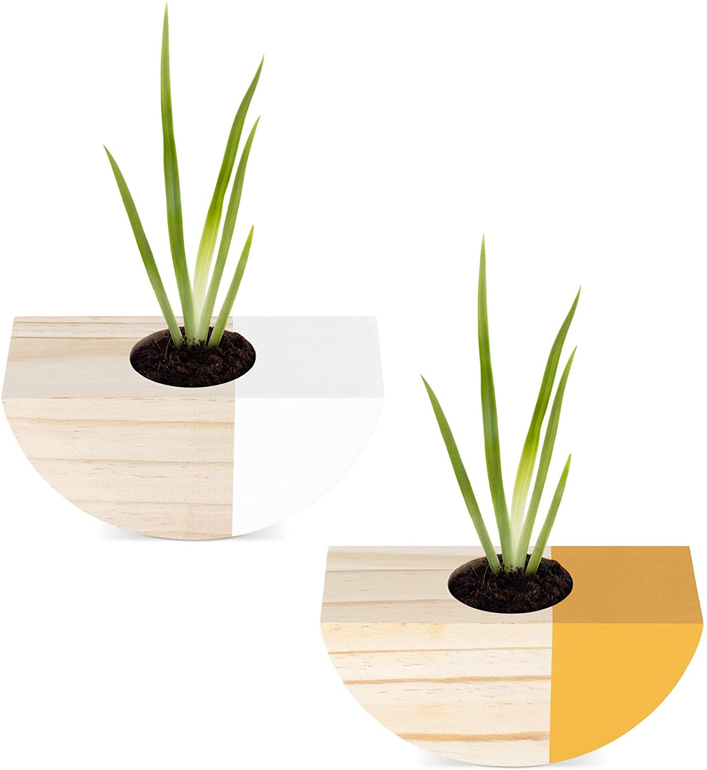 Navaris Σετ με 2 Επιτοίχιες Ξύλινες Γλάστρες - Light Brown - White / Orange - 56136.01