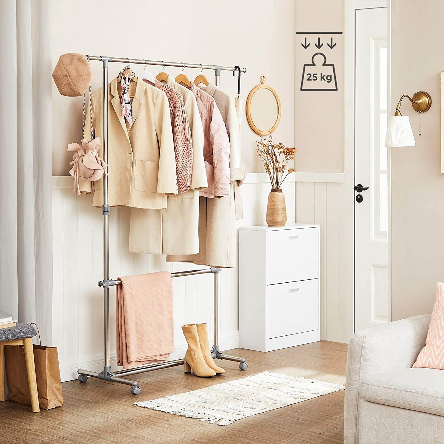 Songmics Τροχήλατη Κρεμάστρα Δαπέδου - Ράγα Ρούχων με Ρυθμιζόμενο Ύψος - Grey - LLR401