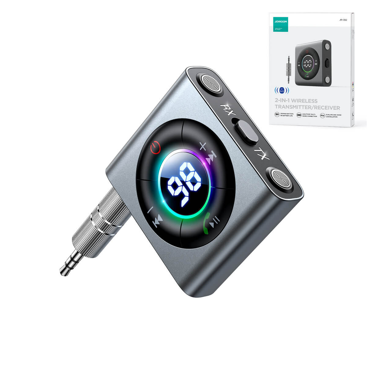 Joyroom JR - CB2 Bluetooth 5.3 AUX Transmitter για Αναπαραγωγή Μουσικής / Κλήσεις στο Αυτοκίνητο - Grey