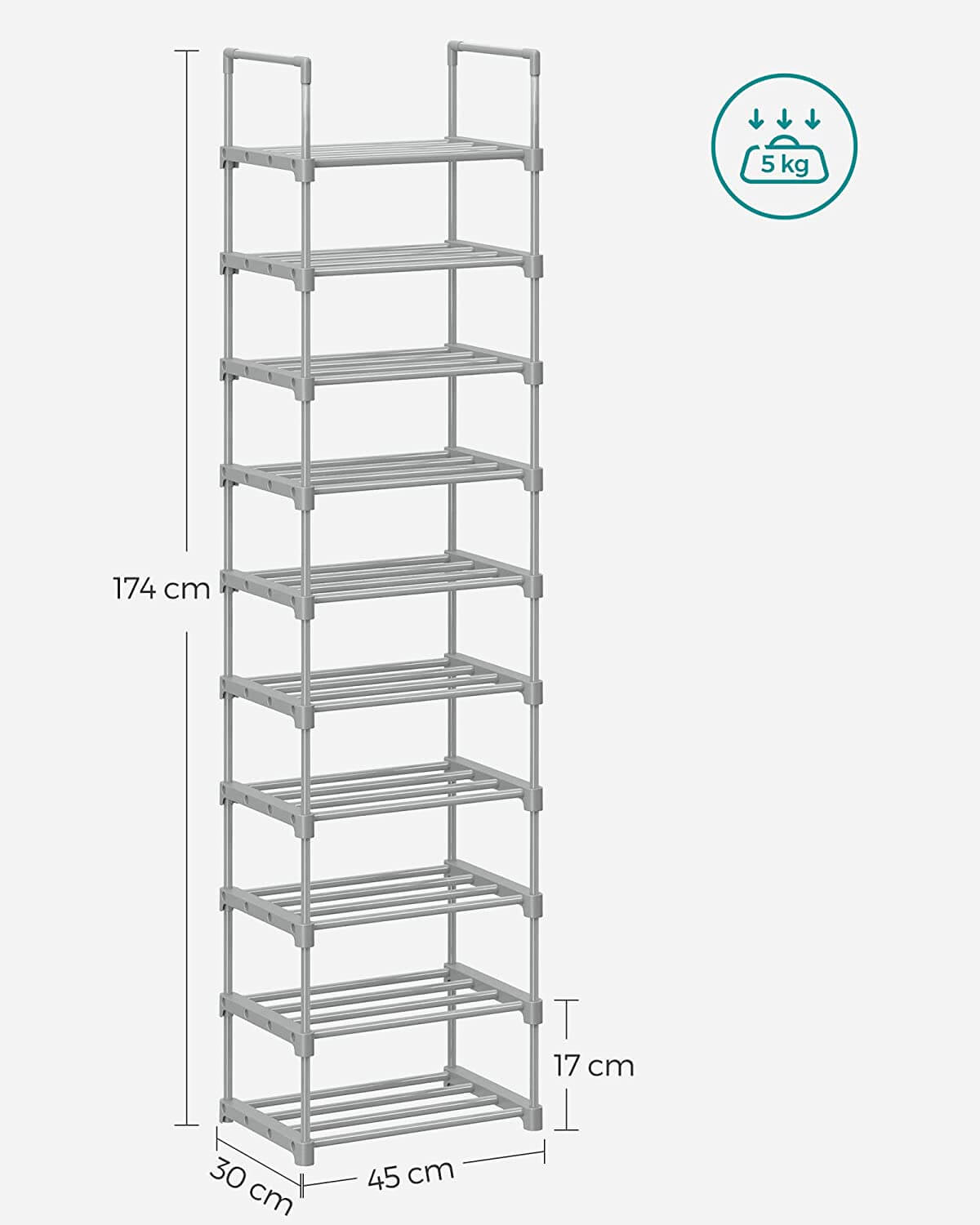 Songmics Μεταλλική Παπουτσοθήκη με 10 Ράφια - Grey - LSA025G02V1