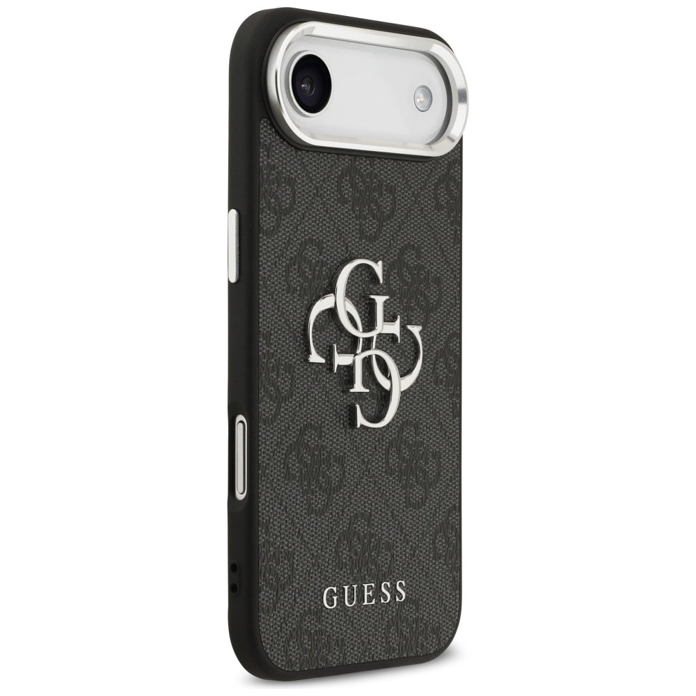 Guess iPhone Air - 4G Big 4G Classic Logo - Σκληρή Θήκη με Πλαίσιο Σιλικόνης και Επένδυση από Οικολογικό Δέρμα - Black / Silver - GUHCP17MP4G4SMCK