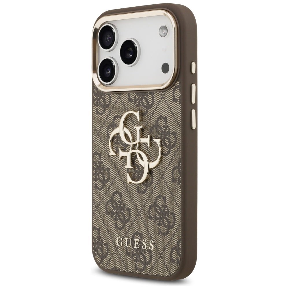 Guess iPhone 17 Pro Max - 4G Big 4G Classic Logo - Σκληρή Θήκη με Πλαίσιο Σιλικόνης και Επένδυση από Οικολογικό Δέρμα - Brown / Gold - GUHCP17X4GMGCBR