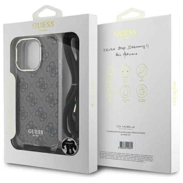 Guess iPhone 16 Pro Max - Crossbody Cord 4G Print - Σκληρή Θήκη με Πλαίσιο Σιλικόνης και Λουράκι - Brown - GUHCP16XHC4SEW