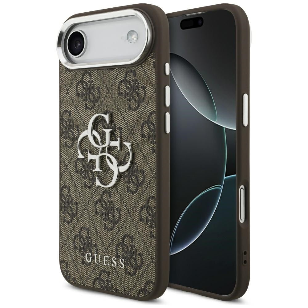 Guess iPhone Air - 4G Big 4G Classic Logo - Σκληρή Θήκη με Πλαίσιο Σιλικόνης και Επένδυση από Οικολογικό Δέρμα - Brown / Silver - GUHCP17MP4G4SMCW