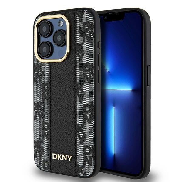 DKNY iPhone 15 Pro - Leather Checkered Mono Pattern MagSafe Σκληρή Θήκη με Επένδυση Συνθετικού Δέρματος - Black