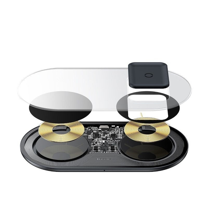 Baseus Simple 2in1 Wireless Charger for Smartphones - Ασύρματος Φορτιστής Qi Charge 15W - Μαύρο / Διάφανο - WXJK - A01