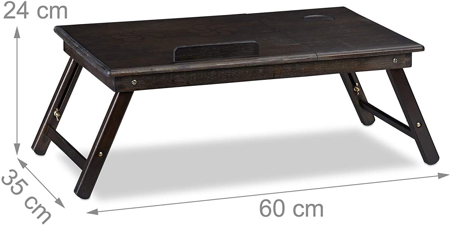 Relaxdays Bamboo Τραπεζάκι Κρεβατιού με Ρυθμιζόμενο Ύψος για Φορητό Υπολογιστή με Βάση για Ποτήρι - Brown - 4052025232559