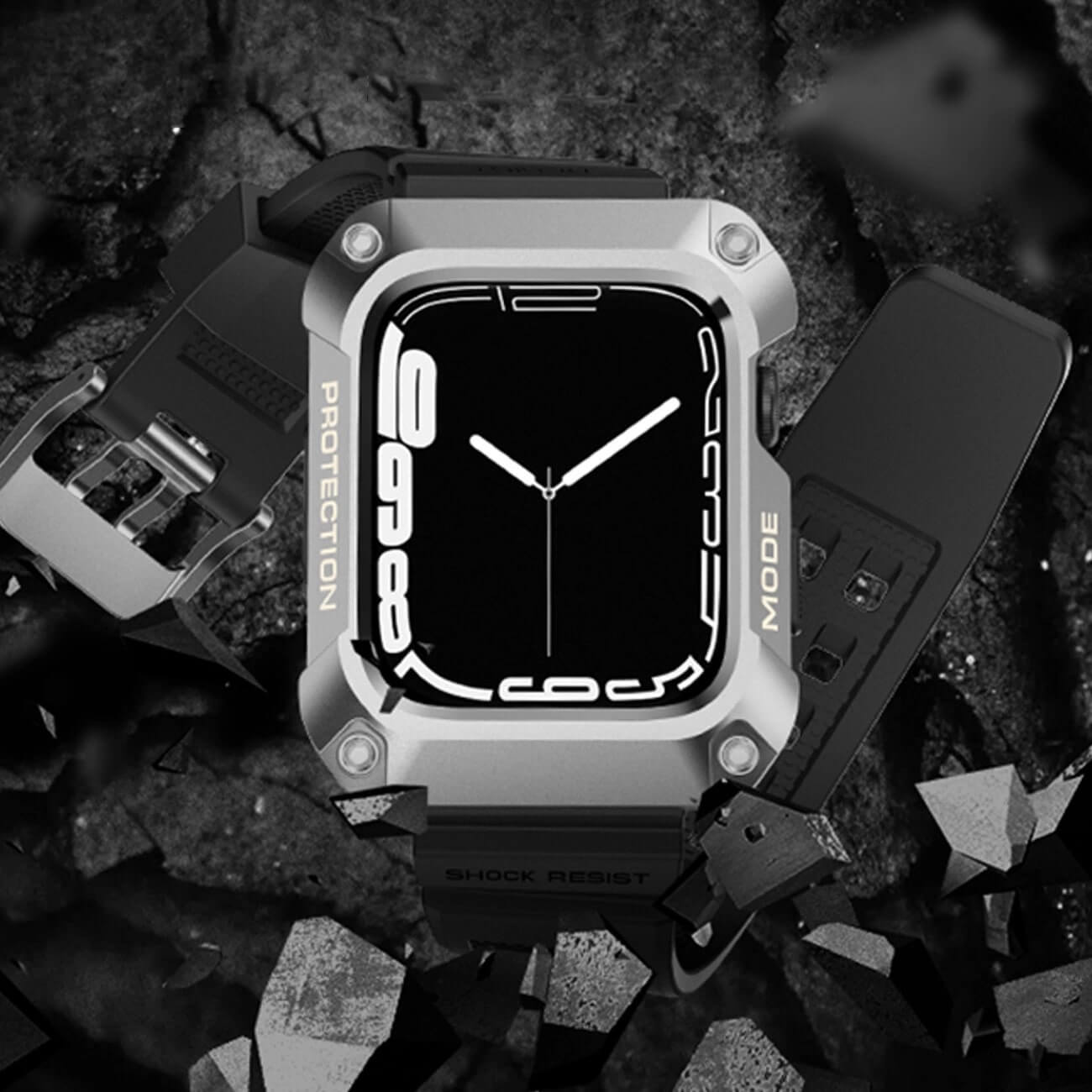 Kingxbar CYF134 2in1 Λουράκι Apple Watch 4 / 5 / 6 / SE / SE 2 - 44 mm Armored Θήκη Προστασίας με - Silver