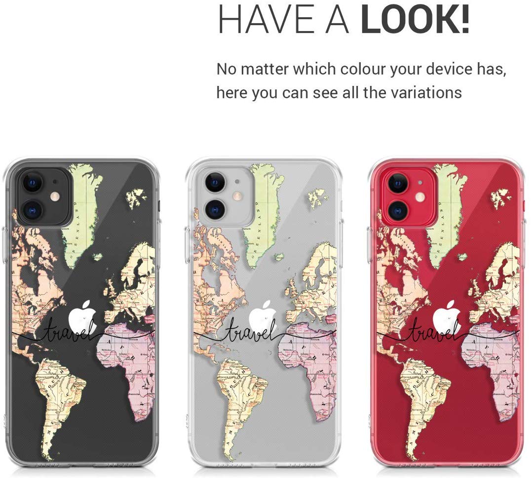 KW iPhone 11 Θήκη Σιλικόνης TPU Design Travel - Διάφανη / Black / Multicolor - 49793.02