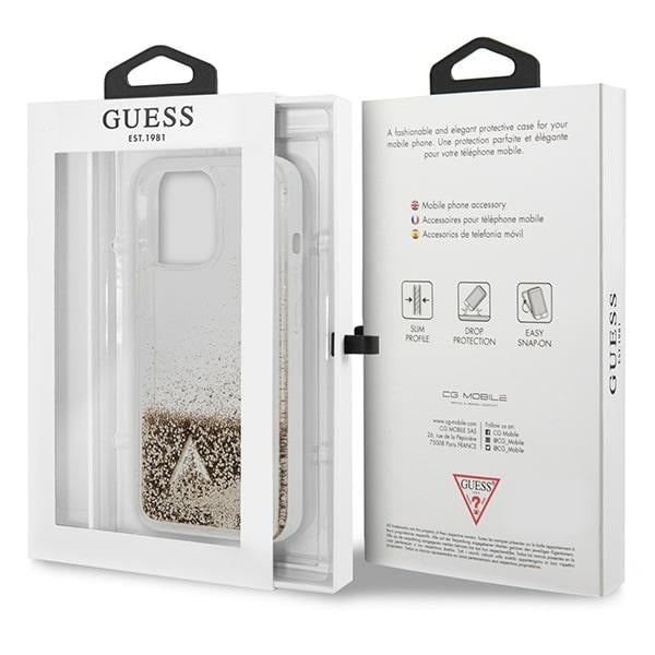 Guess iPhone 14 Pro - Glitter Charms Σκληρή Θήκη με Πλαίσιο Σιλικόνης - Gold - GUOHCP14LGLHFLGO