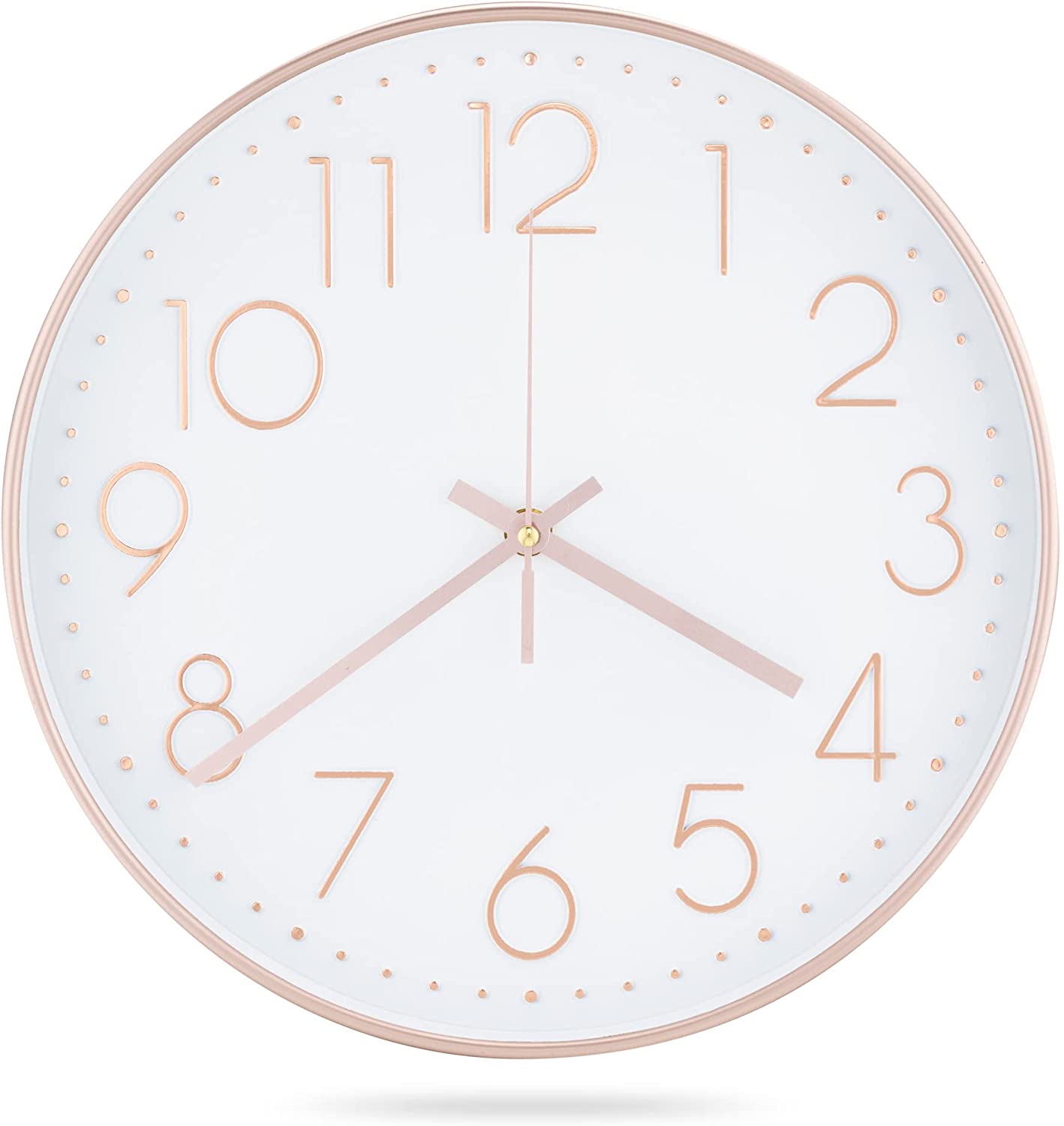 Navaris Analogue Wall Clock Design Round - Ρολόι Tοίχου από Πλαστικό και Γυαλί - White / Rose Gold - 54996.81.02