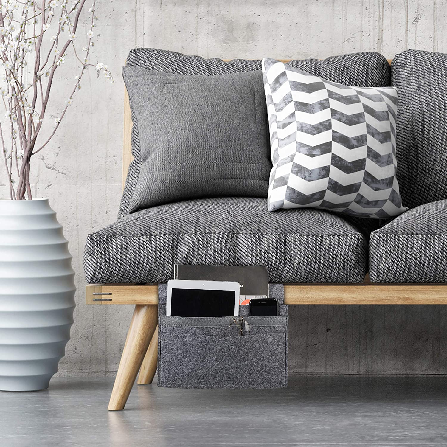 Relaxdays Bed Pocket Τσέπη Organiser Κρεβατιού με Πιάστρα Velcro - Dark Grey - 4052025898373