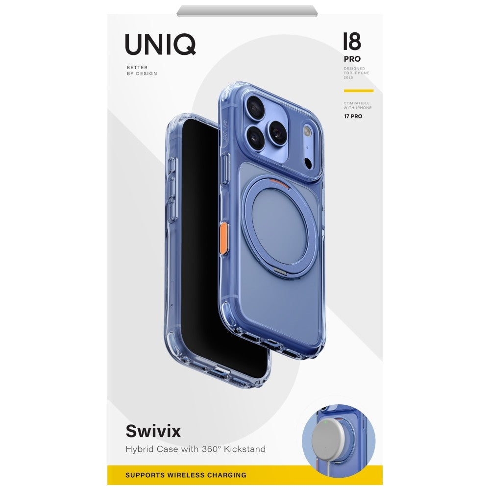 Uniq iPhone 18 Pro / iPhone 17 Pro - Σκληρή Θήκη με Πλαίσιο Σιλικόνης και Stand MagSafe - Swivix 360 Rotating Kickstand - Blue