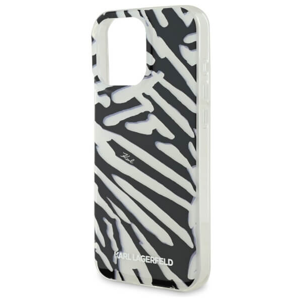 Karl Lagerfeld iPhone 16 Pro - IML Zebra Pattern and Cord - Σκληρή Θήκη με Πλαίσιο Σιλικόνης και Λουράκι - Black - KLHCP16LHZBPKCCK