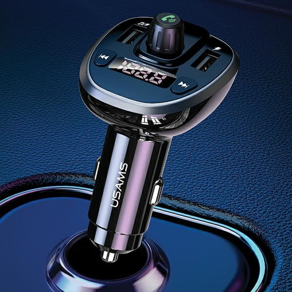 USAMS FM Transmitter για Αναπαραγωγή Μουσικής / Φόρτιση Κινητών στο Αυτοκίνητο με 2 Θύρες USB - C21 15W - Black