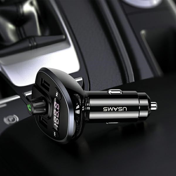 USAMS FM Transmitter για Αναπαραγωγή Μουσικής / Φόρτιση Κινητών στο Αυτοκίνητο με 2 Θύρες USB - C21 15W - Black