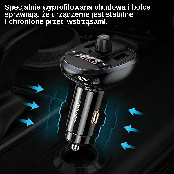 USAMS FM Transmitter για Αναπαραγωγή Μουσικής / Φόρτιση Κινητών στο Αυτοκίνητο με 2 Θύρες USB - C21 15W - Black