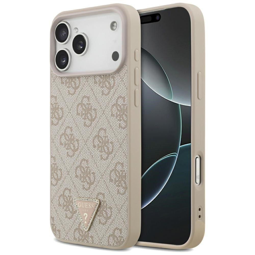 Guess iPhone 17 Pro Max - 4G Triangle Strass MagSafe - Σκληρή Θήκη με Επένδυση Συνθετικού Δέρματος - Pink - GUHMP17XP4TDPLP