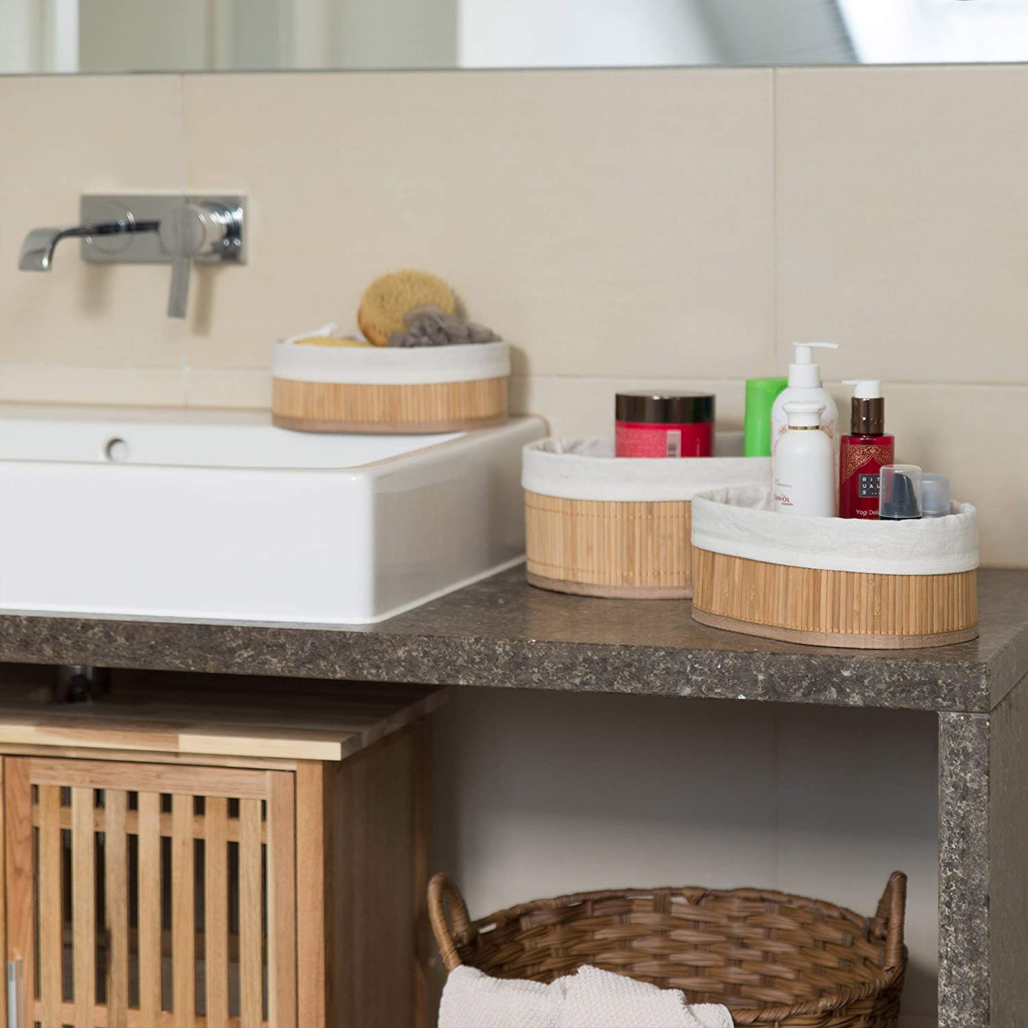 Relaxdays Σετ με 3 Καλάθια Αποθήκευσης από Μπαμπού - Oval - Natural - 4052025961404