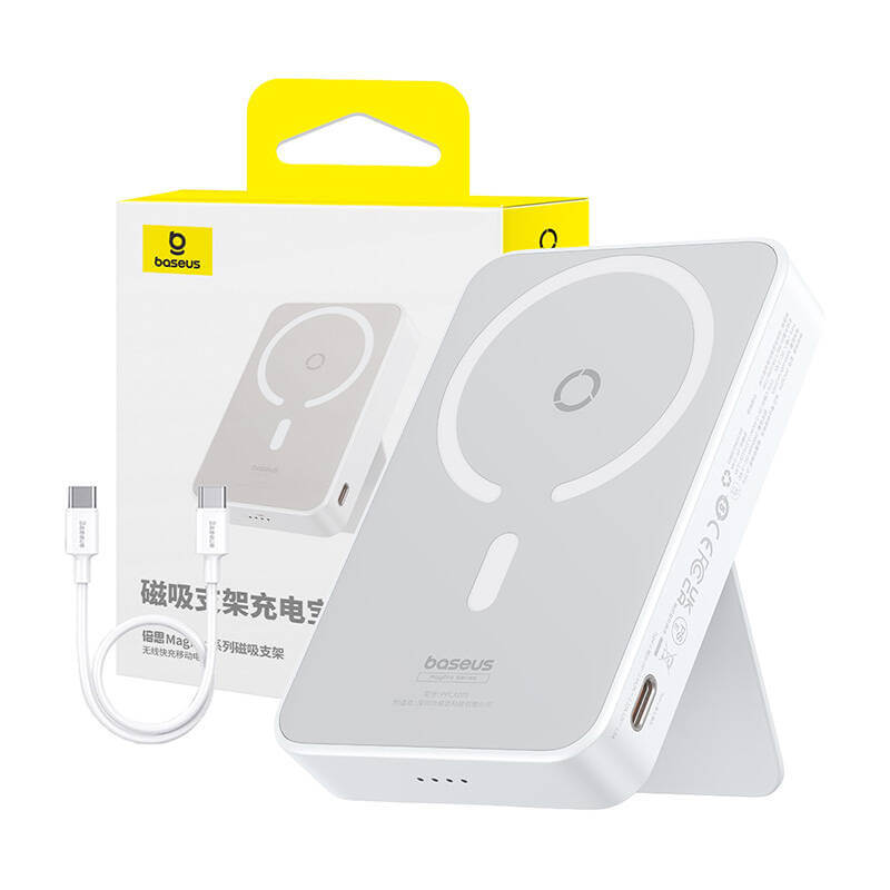 Baseus MagPro Magnetic PPCXZ05 - Ασύρματο MagSafe PowerBank 5000mAh 20W με Καλώδιο Type - C to Type - C - White