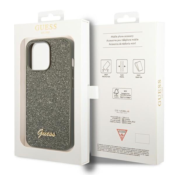 Guess iPhone 14 Pro Max Glitter Script Σκληρή Θήκη με Πλαίσιο Σιλικόνης - Green - GUHCP14XHGGSHN