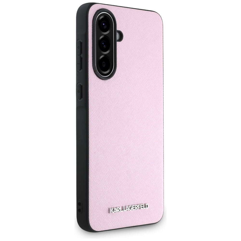 Karl Lagerfeld Samsung Galaxy A56 5G - Saffiano Metal Logo - Σκληρή Θήκη με Επένδυση Συνθετικού Δέρματος και Πλαίσιο Σιλικόνης - Pink - KLHCSA56PSAFWMCP