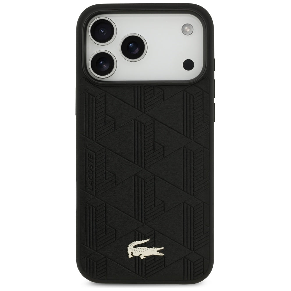 Lacoste iPhone 17 Pro Max - Nomograme Gold Logo MagSafe - Σκληρή Θήκη με Πλαίσιο Σιλικόνης και Επένδυση Οικολογικού Δέρματος - Black