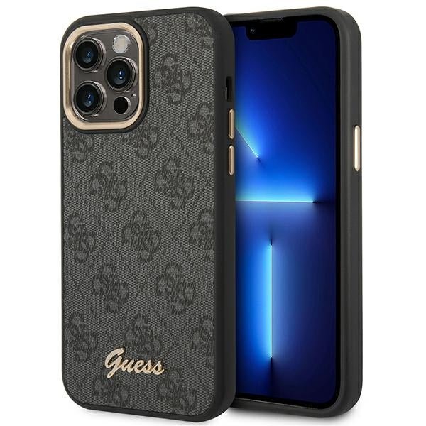 Guess iPhone 14 Pro Max 4G Vintage Gold Logo Σκληρή Θήκη με Πλαίσιο Σιλικόνης - Black - GUHCP14XHG4SHK