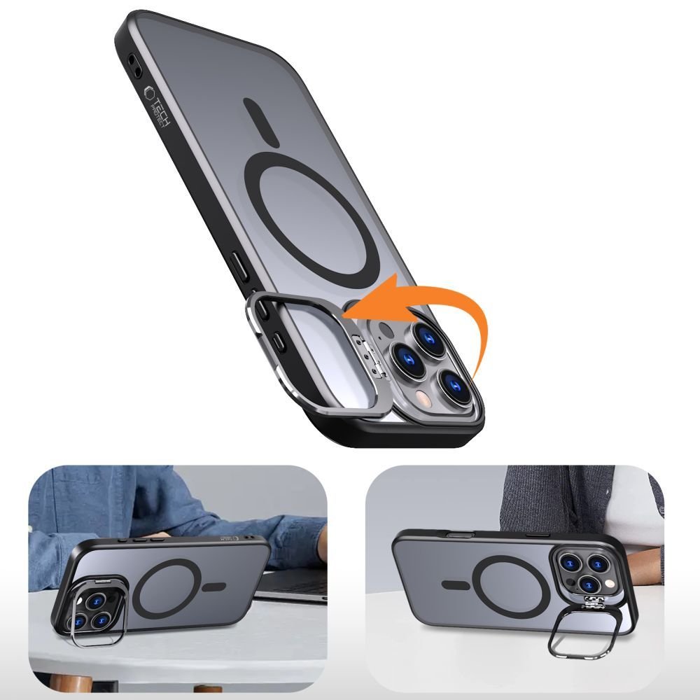 Tech - Protect iPhone 16 Magstand MagSafe Σκληρή Θήκη με Πλαίσιο Σιλικόνης και Stand - Matte Black / Ημιδιάφανη