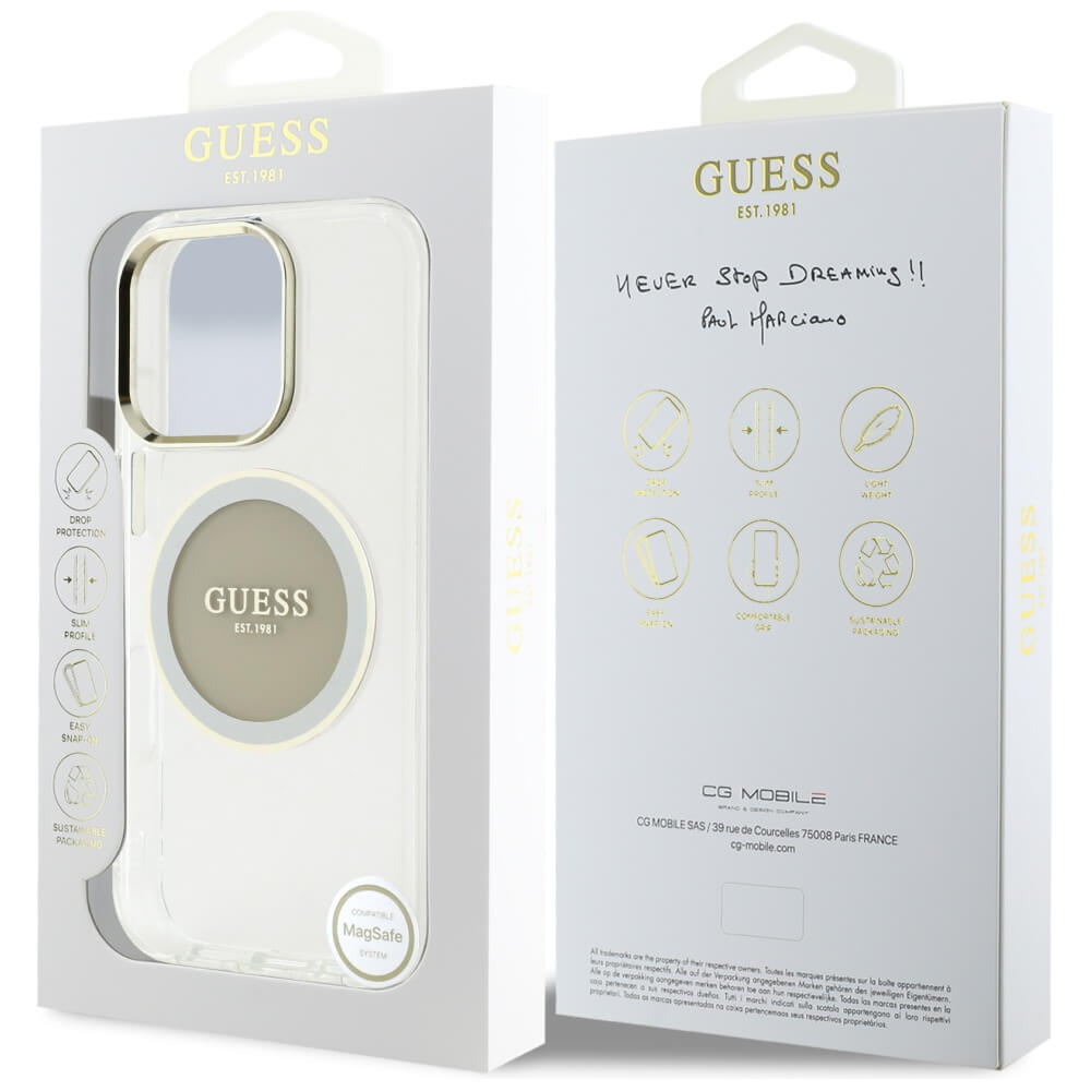 Guess iPhone 16 Pro Max IML Metal Colored Circle Classic Logo MagSafe Σκληρή Θήκη με Πλαίσιο Σιλικόνης και MagSafe - Grey - GUHMP16XHTDRCEDG