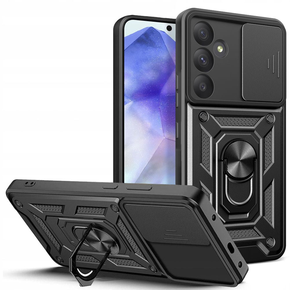 Tech - Protect Samsung Galaxy A55 5G Camshield Pro Σκληρή Θήκη με Πλαίσιο Σιλικόνης και Δαχτυλίδι Συγκράτησης - Black