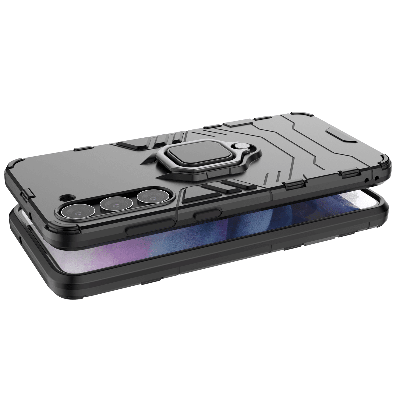 OEM Samsung Galaxy S23 Plus Rugged Armor Σκληρή Θήκη Υψηλής Προστασίας με Πλαίσιο Σιλικόνης και Δαχτυλίδι Συγκράτησης - Black