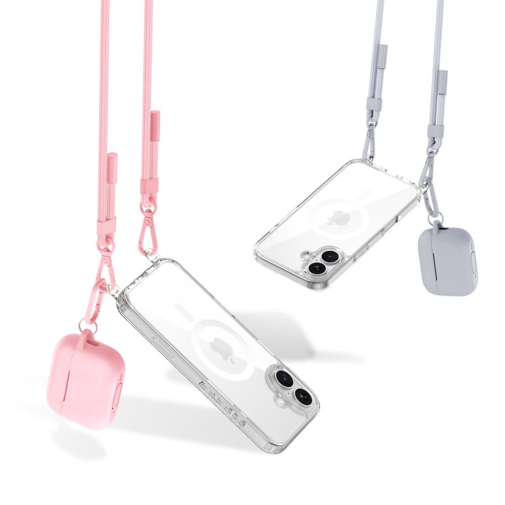 Tech - Protect iPhone 16 Flexair Chain MagSafe Σκληρή Θήκη με Πλαίσιο Σιλικόνης και 2 Λουράκια - Διάφανη - Grey / Pink