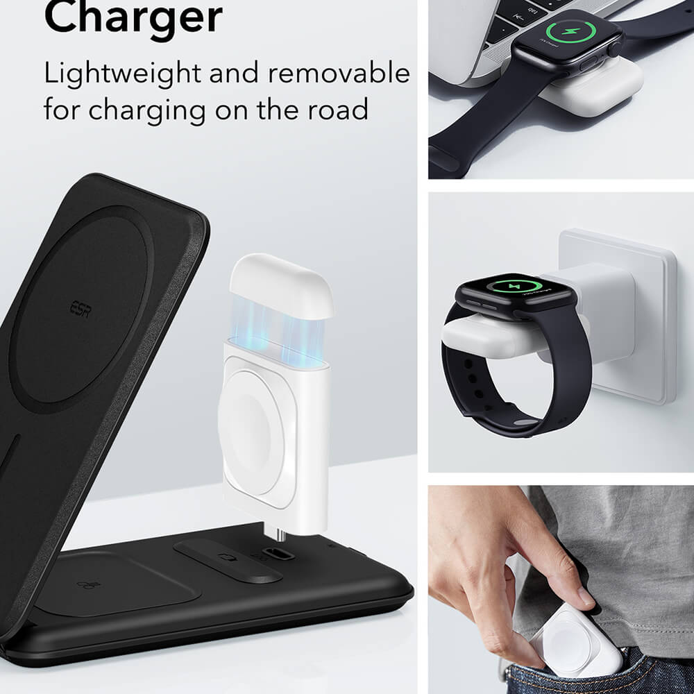 ESR Premium 3in1 Travel Ασύρματος Μαγνητικός Φορτιστής MagSafe 15W με Τσάντα Μεταφοράς - White