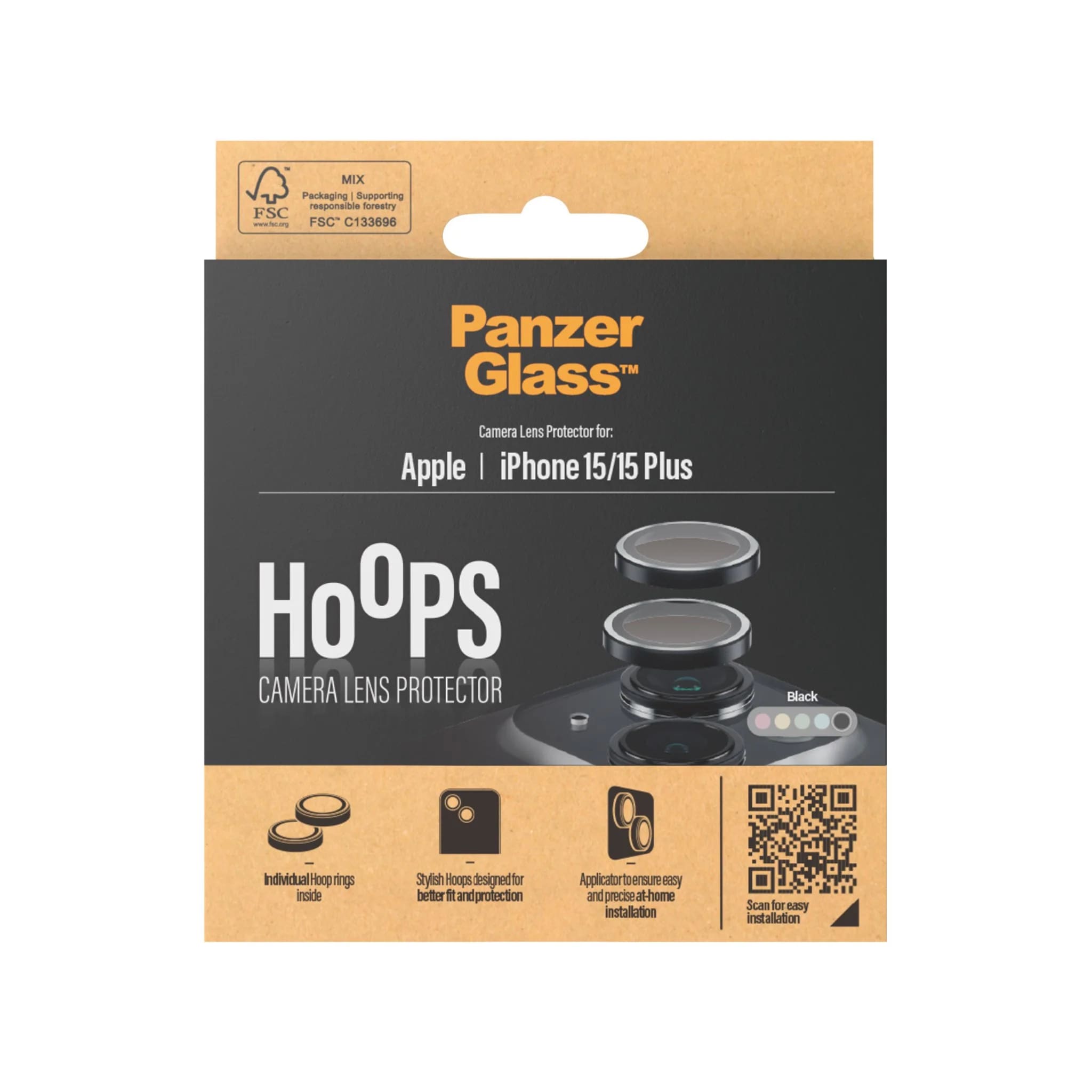 PanzerGlass iPhone 15 / iPhone 15 Plus Hoops Camera Lens Protector Αντιχαρακτικό Γυαλί για την Κάμερα - Black