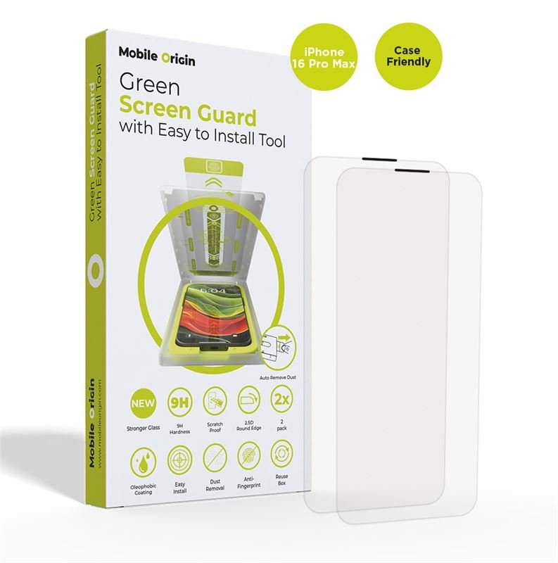 Mobile Origin iPhone 16 Pro Max Screen Guard 9H Αντιχαρακτικό Γυαλί Οθόνης με Κιτ Εγκατάστασης - 2 Τεμάχια - Clear