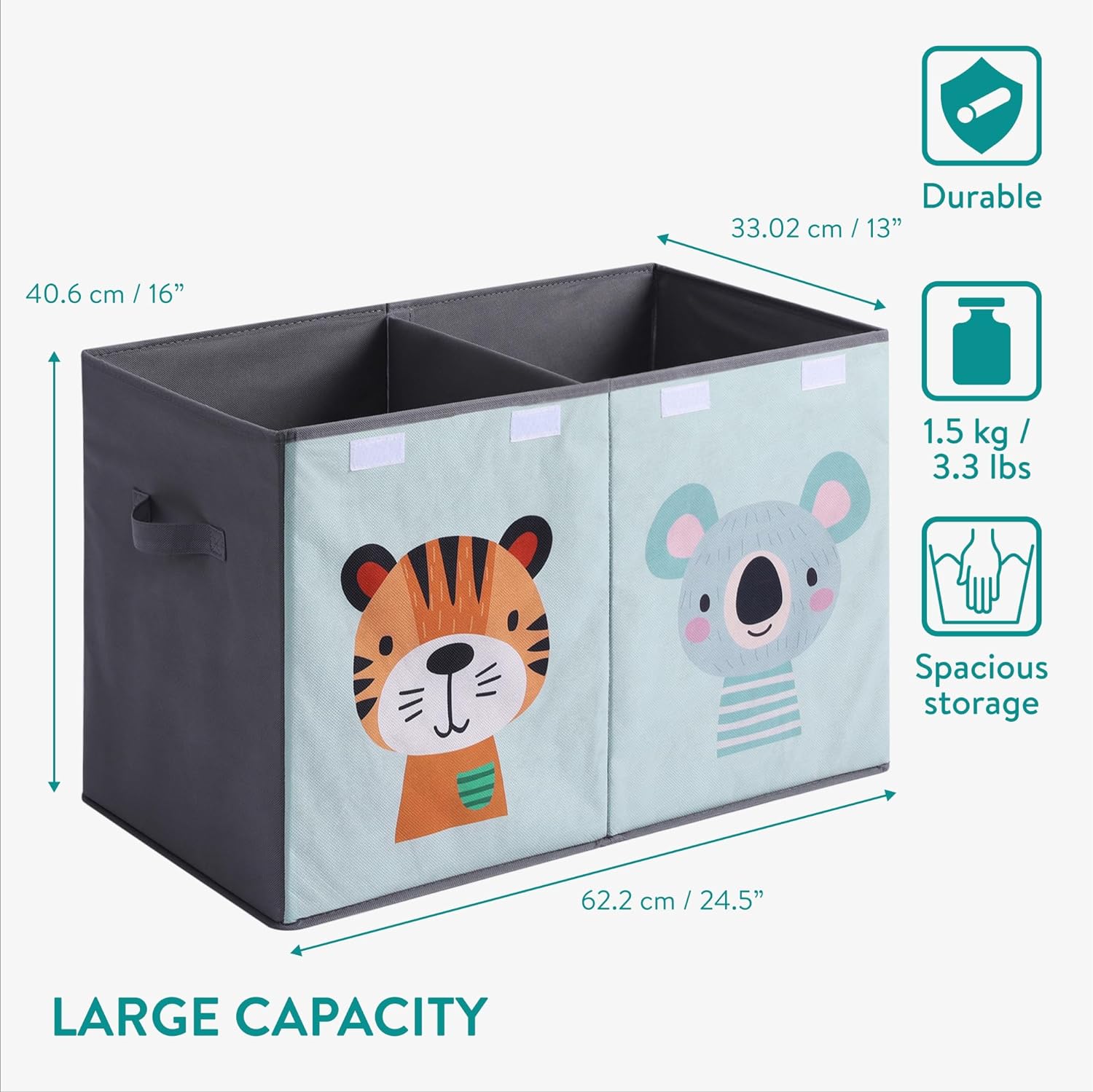 Navaris Παιδικό Κουτί Αποθήκευσης Παιχνιδιών με Διαχωριστικό - 62 x 33 x 40 cm - Grey - 61058.01