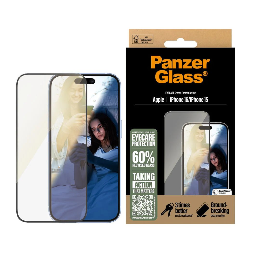 PanzerGlass iPhone 15 / iPhone 16 - EyeCare Ultra - Wide Fit Anti - Blue Light Anti - reflective Full Screen Αντιχαρακτικό Γυαλί Οθόνης - Black