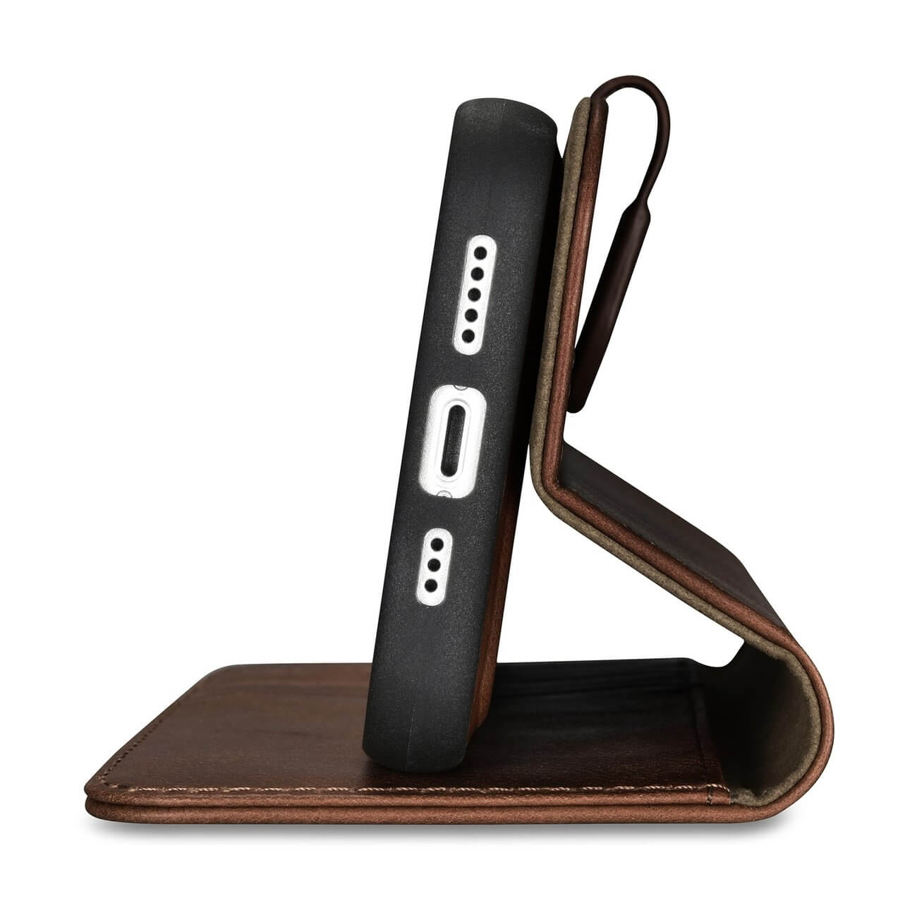 iCarer iPhone 14 Pro Max Anti - RFID 2in1 Oil Wax Θήκη Πορτοφόλι Stand από Γνήσιο Δέρμα - Dark Brown